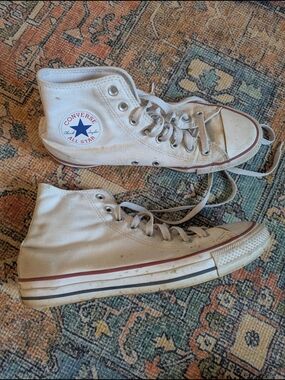 Converse High Top Sneakers - Cream with Red and Blue Accents